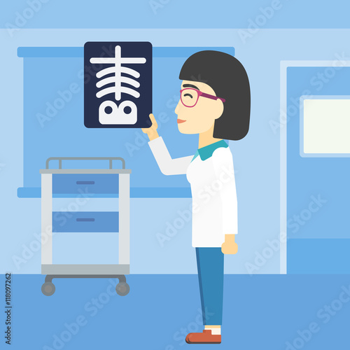 Doctor examining radiograph vector illustration.
