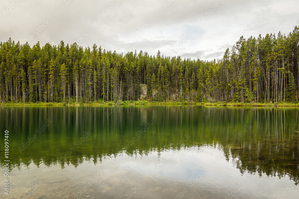 Herbert Lakes with reflection, woods. Banff National Park, Alberta, Canada. Herbert Lakes with reflection, woods. Banff National Park, Alberta, Canada.