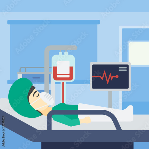 Woman lying in hospital bed.