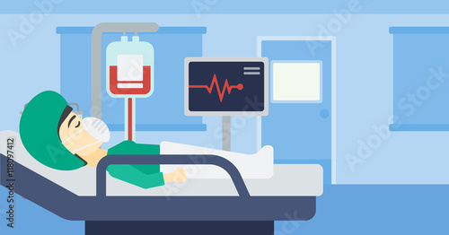 Woman lying in hospital bed.