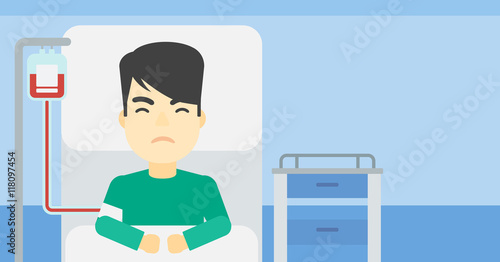 Patient lying in hospital bed vector illustration.