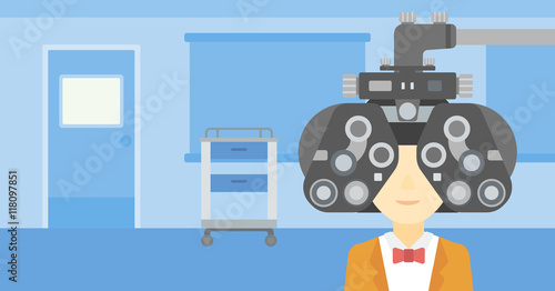 Patient during eye examination vector illustration