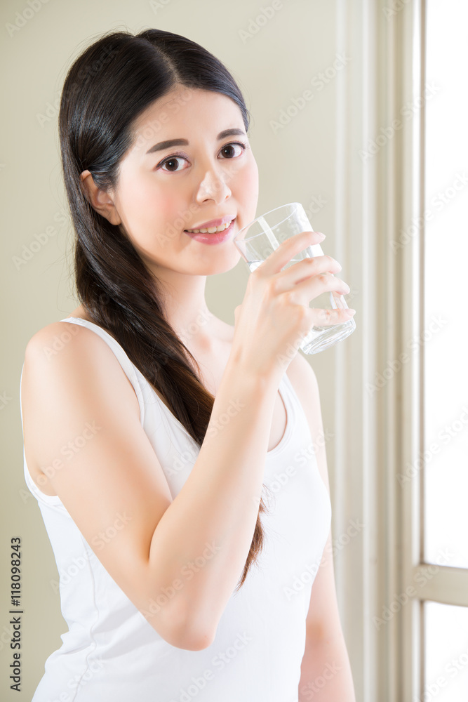 Happy Woman With Glass Of Water Drinks Happy Woman With Glass Of Water Drinks