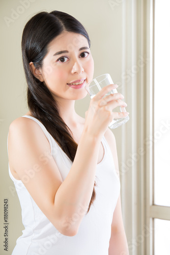 Happy Woman With Glass Of Water Drinks