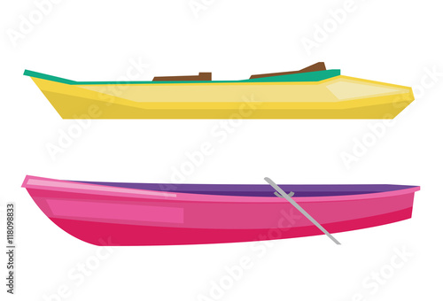 Rowing boat with paddles and canoe.