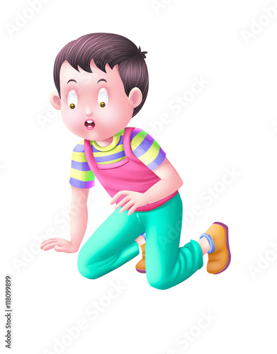 Boy sits down