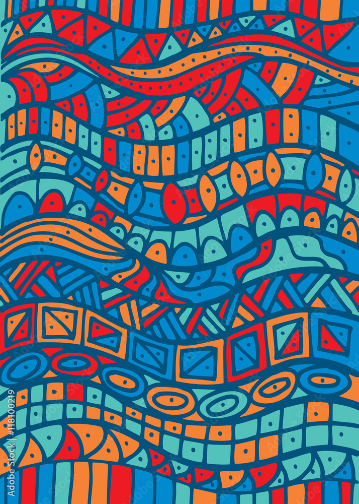 Hand drawn pattern with wave, curl and triangle. Hand drawn pattern with wave, curl and triangle.