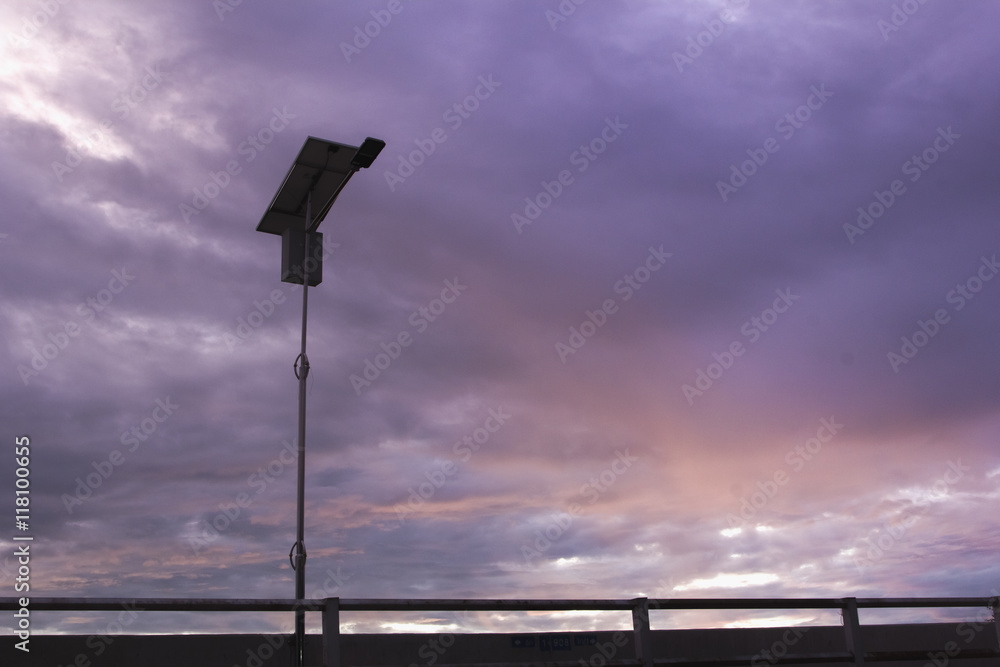 Silhouette Solar Power With the light color of the sky Silhouette Solar Power With the light color of the sky