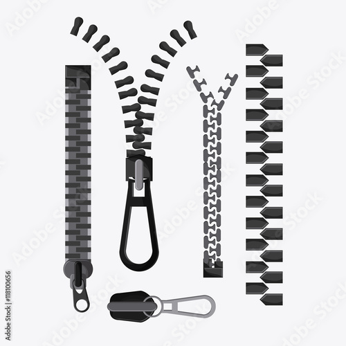 Fototapeta Naklejka Na Ścianę i Meble -  Zip zipper cloth metal teeth icon set. Isolated and flat illustration. 