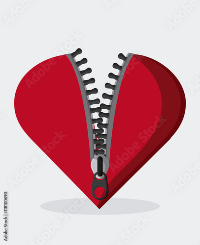 Zip zipper heart cloth metal teeth icon. Isolated and flat illustration. 