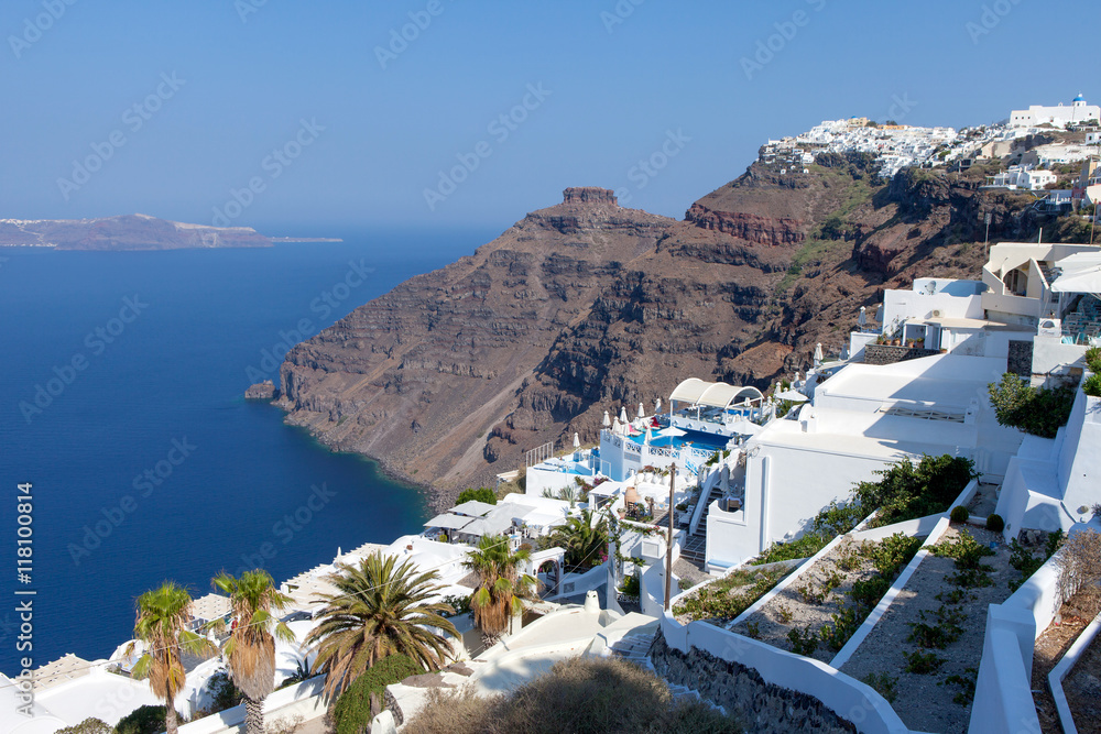 White houses and blue domes of Fira