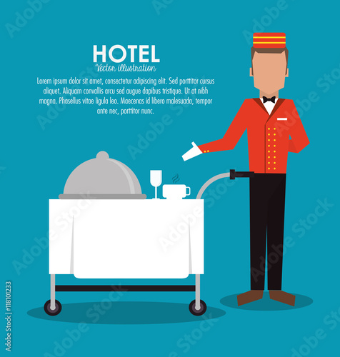 bellboy waiter menu plate room service hotel icon. Colorfull and flat illustration, vector