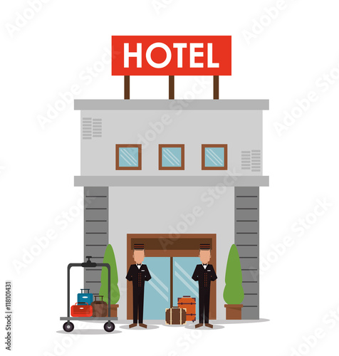 building bellboy baggage luggage hotel service icon. Colorfull and flat illustration, vector