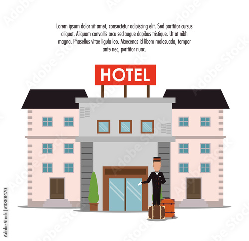 building bellboy baggage luggage hotel service icon. Colorfull and flat illustration, vector