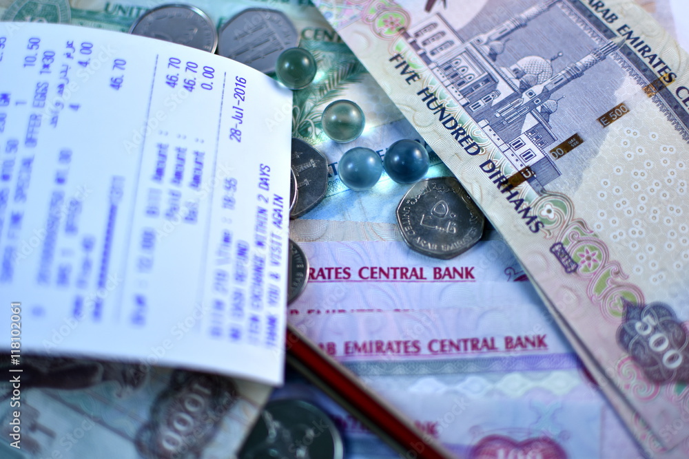 Fototapeta premium Close up Dirhams currency, United Arab Emirates