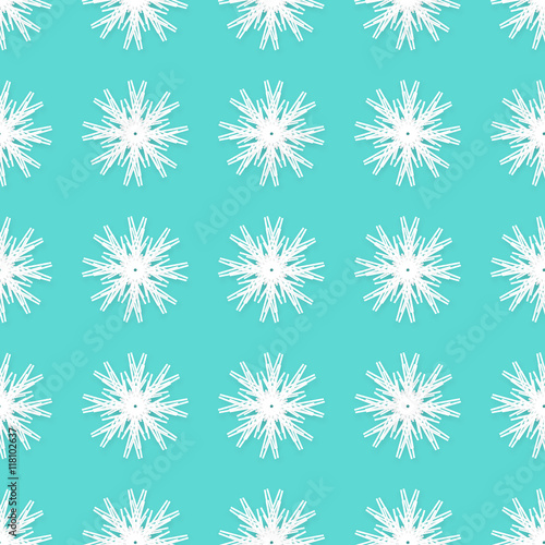 Origami snowflakes seamless pattern on blue background. Paper cut abstract vector illustration
