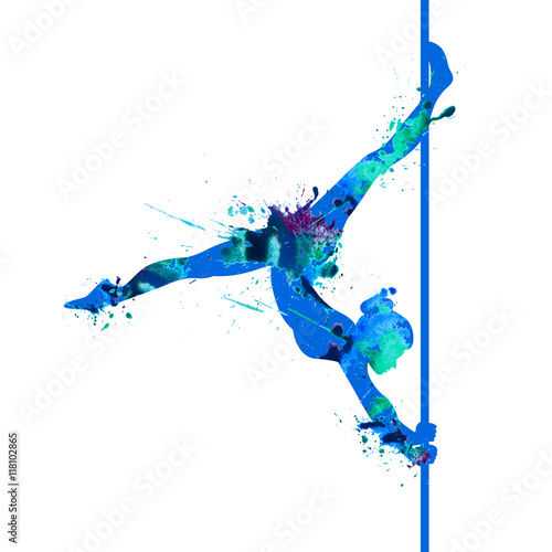 Pole dance young woman silhouette