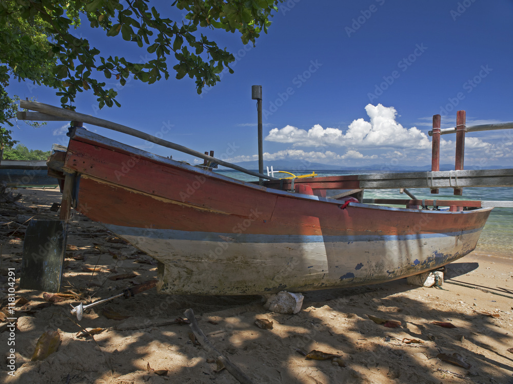 Indonesian fishing boat on the beach