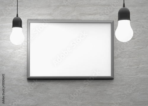 bulb light with frame on the wall for your text, logo, image. 3d