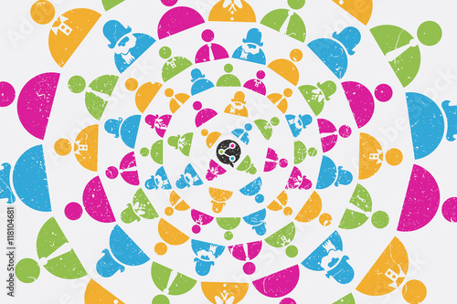 Social Network concept with people connected to each others in circular shape.