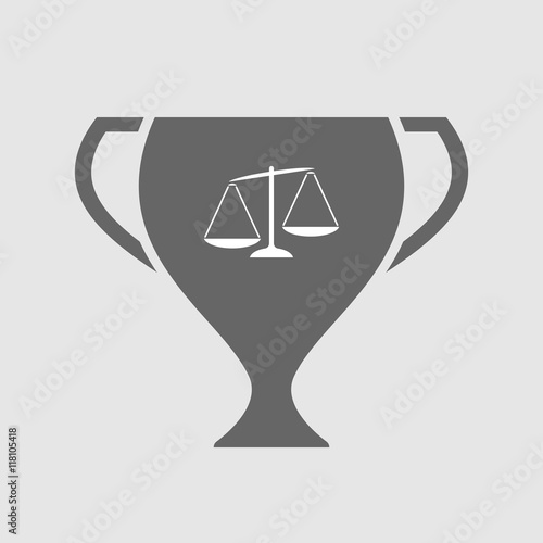 Isolated award cup icon with  an unbalanced weight scale