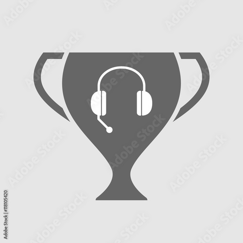 Isolated award cup icon with  a hands free phone device