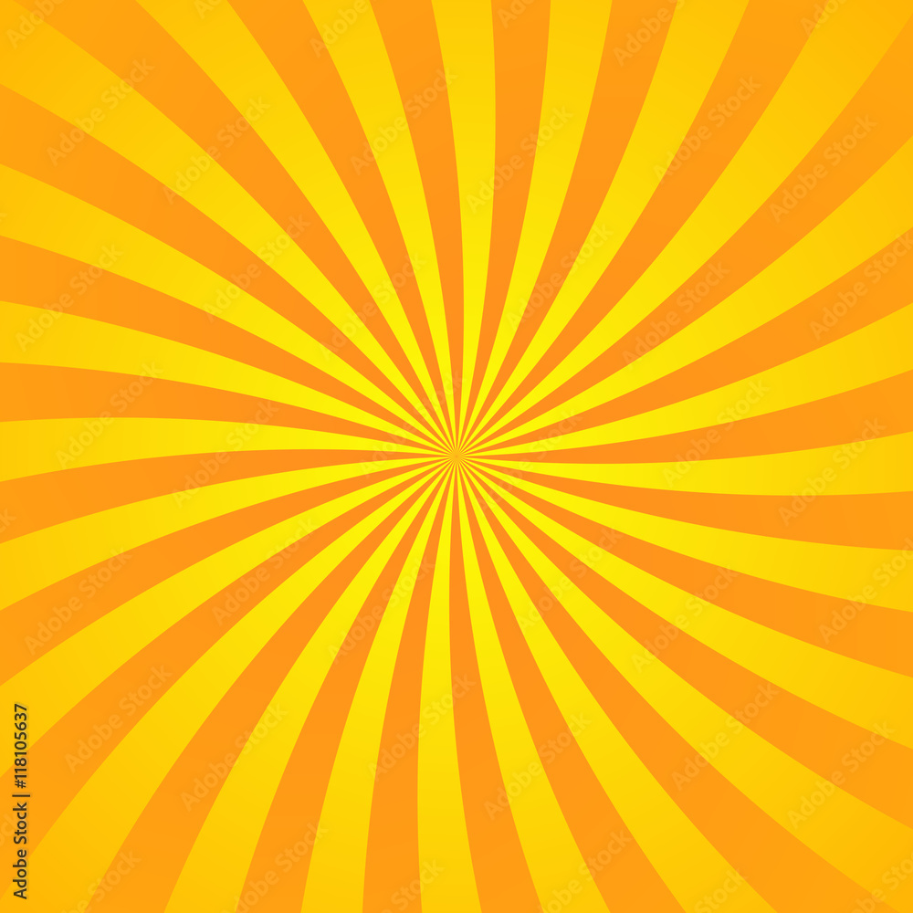Yellow-orange rays poster. Popular ray star burst background television vintage. Dark-light bright abstract texture with sunburst, flare, beam. Retro art design Glow bright pattern Vector Illustration