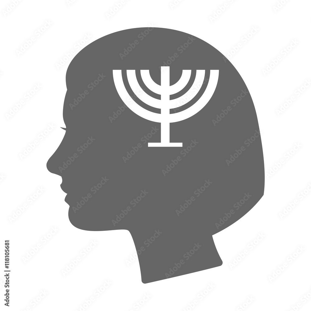 Isolated female head silhouette icon with a chandelier
