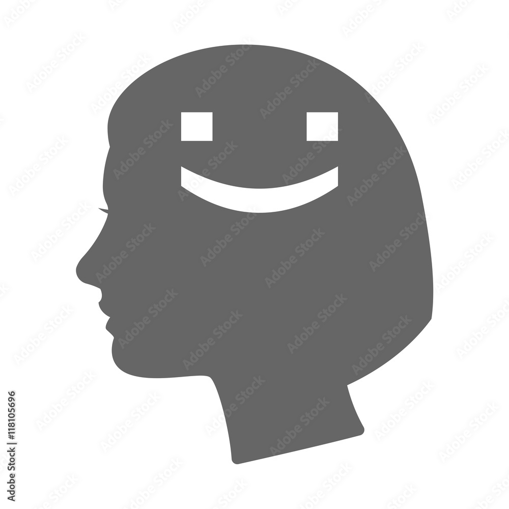 Isolated female head silhouette icon with a smile text face Isolated female head silhouette icon with a smile text face