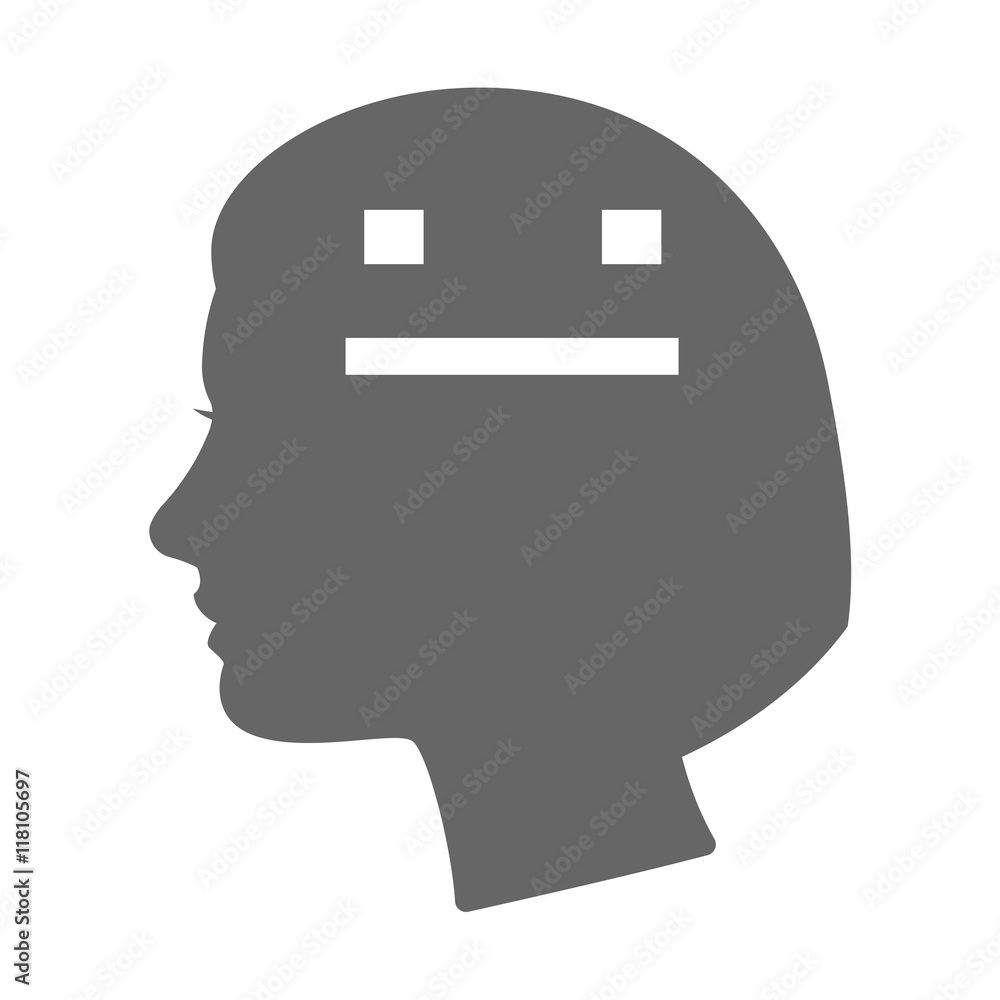 Isolated female head silhouette icon with a emotionless text fac Isolated female head silhouette icon with a emotionless text fac