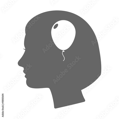 Isolated female head silhouette icon with a balloon