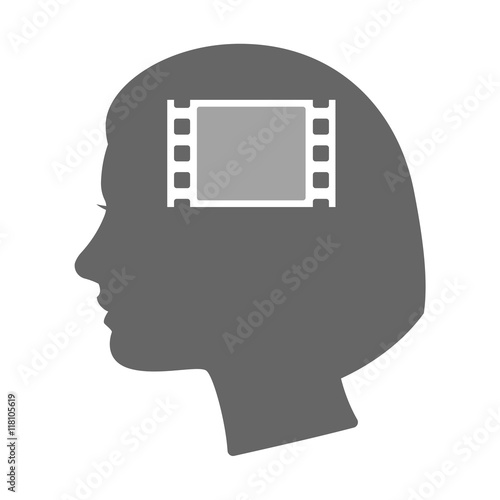 Isolated female head silhouette icon with a film photogram