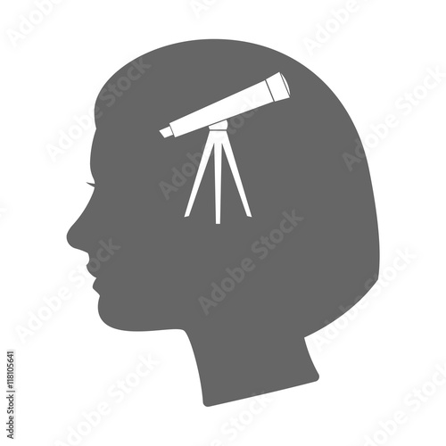 Isolated female head silhouette icon with a telescope