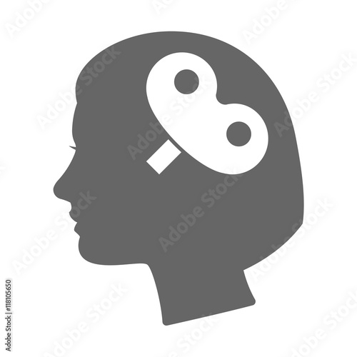 Isolated female head silhouette icon with a toy crank