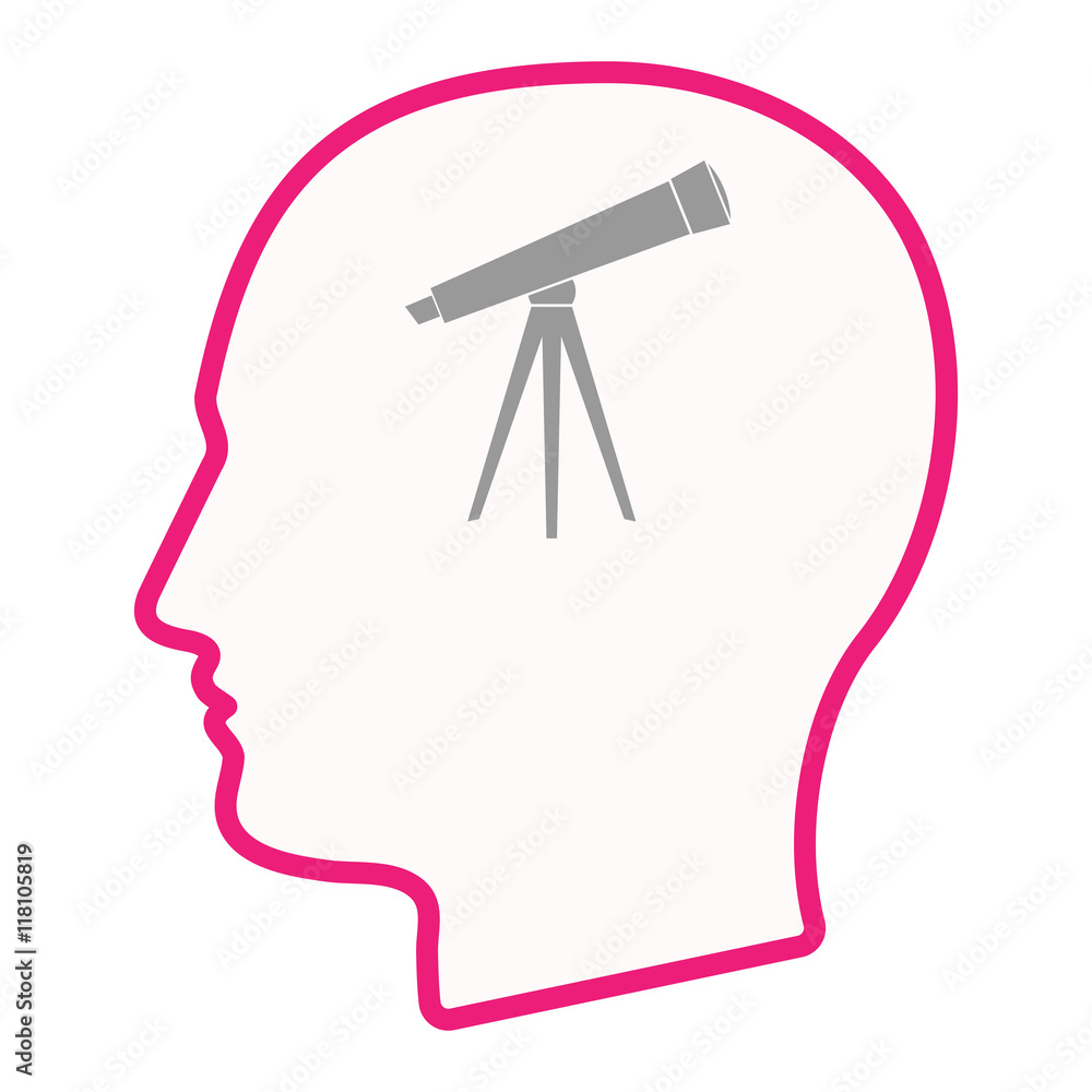 Isolated male head silhouette icon with a telescope Isolated male head silhouette icon with a telescope
