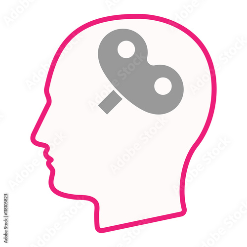Isolated male head silhouette icon with a toy crank