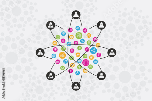 Social Network concept with icons surrounded by people and connection.