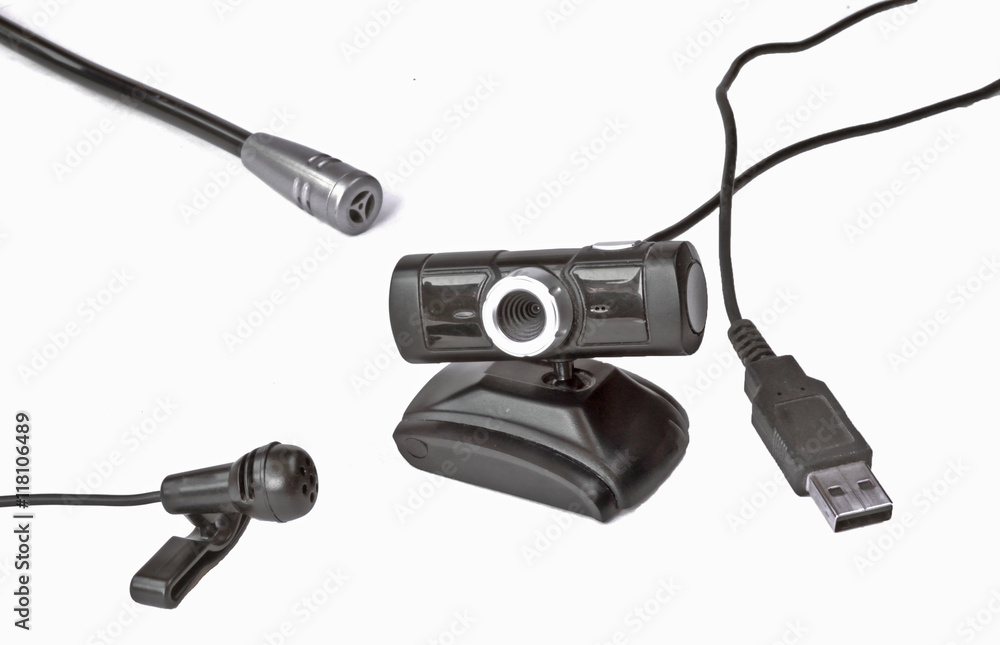 miniature microphones and a webcam for your computer Stock Photo | Adobe  Stock