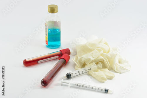 Close up Empty vacuum blood collection tube Clotted blood tube for Medical laboratory