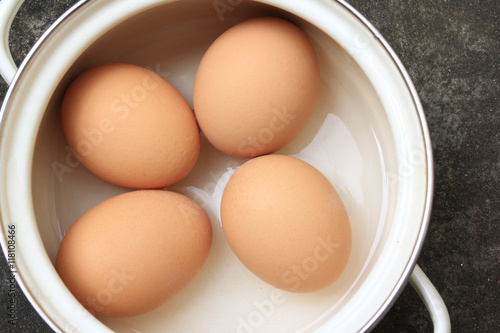 Eggs boiled in a pot