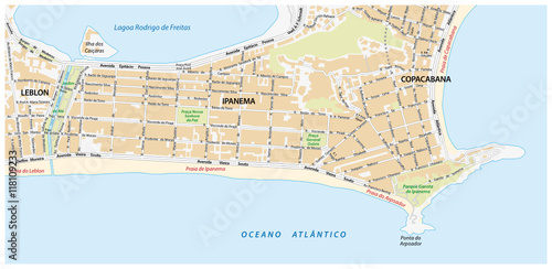 street map with names of the Ipanema district of Rio de Janeiro