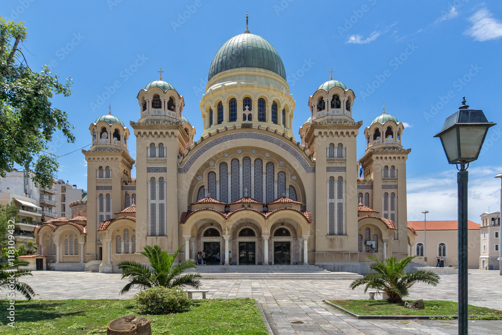 Frontal View of Saint Andrew Church, the largest church in Greece, Patras, Peloponnese, Western Greece 
