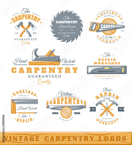 Set of vintage carpentry logos