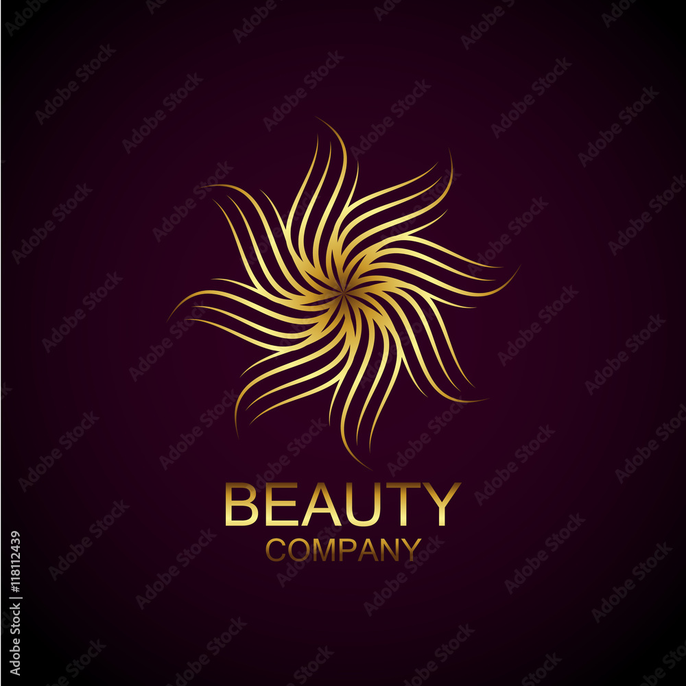 Abstract gold flower line decoration,beauty logo