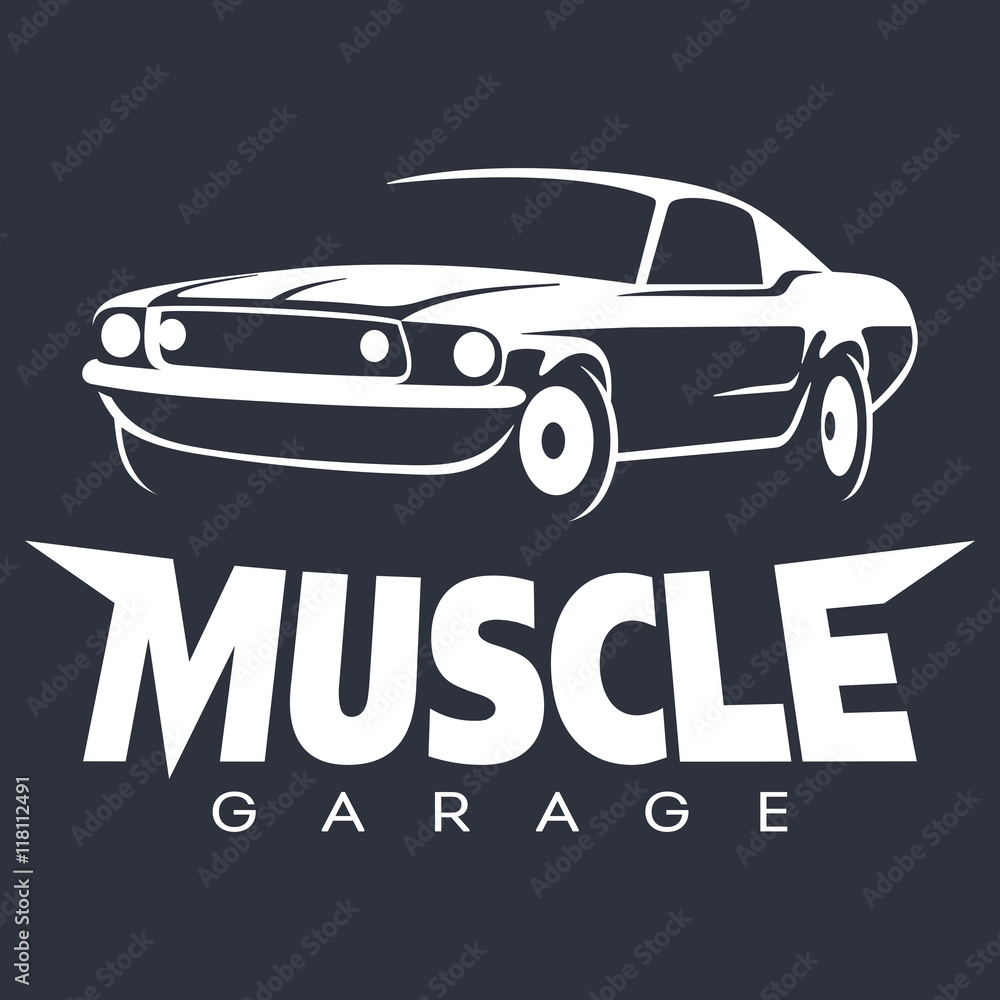 Muscle car Garage Logo white