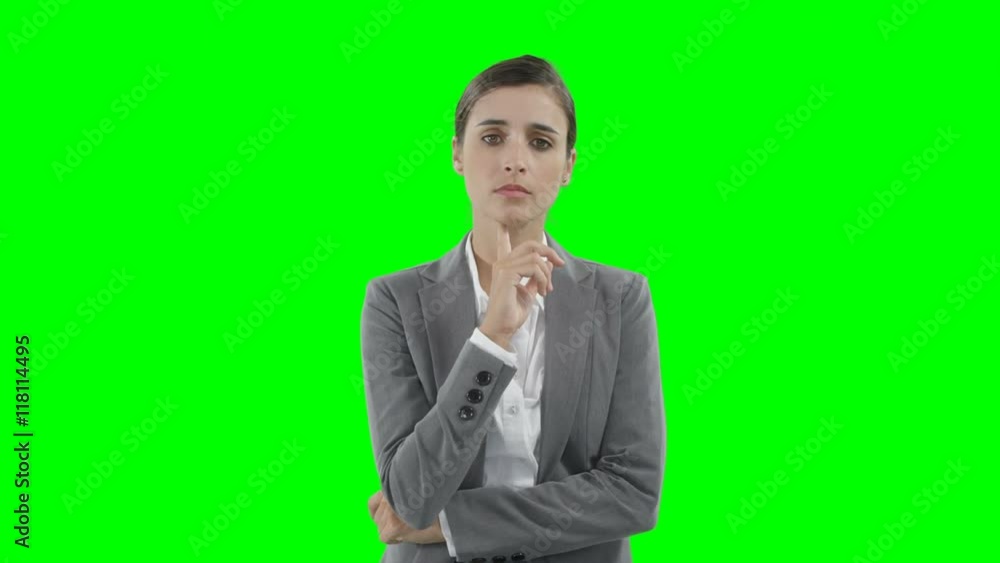 Businesswoman using a virtual touchscreen Businesswoman using a virtual touchscreen