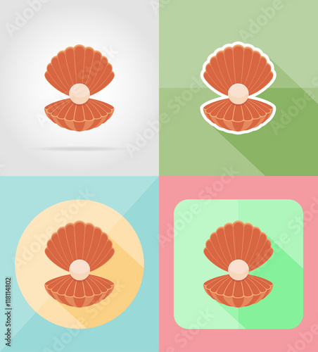 shell with pearl flat icons vector illustration