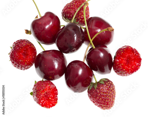 Fototapeta Naklejka Na Ścianę i Meble -  red cherries on a white background