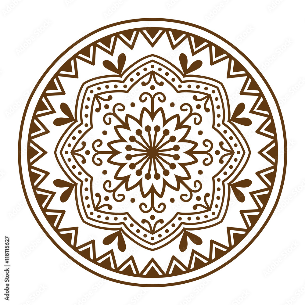 Hand drawn henna abstract mandala pattern flowers and paisley doodle coloring page. Henna decorative mandala pattern ethnic flower. Decoration mandala pattern ornament floral indian design.
