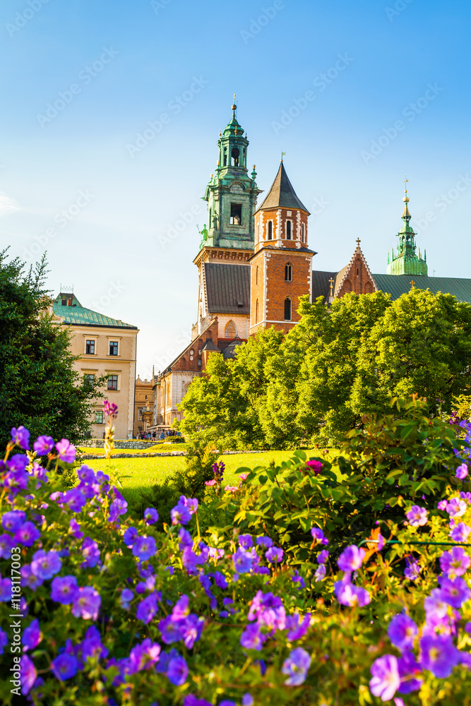 A view of a Wawel castle and Cathedral with garden in the foreground, Cracow, Poland. A view of a Wawel castle and Cathedral with garden in the foreground, Cracow, Poland.